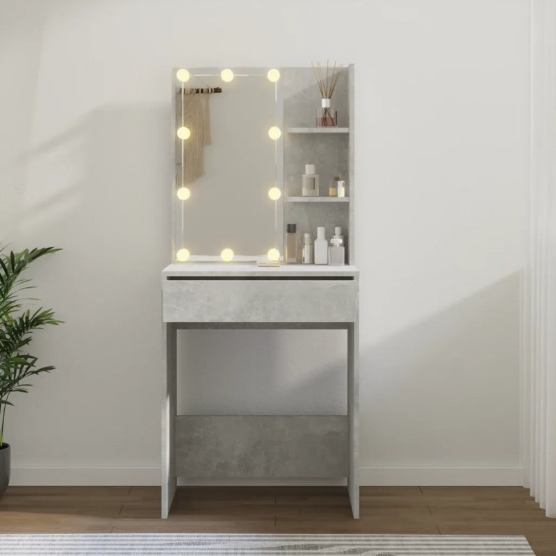 Joslyne Dressing Table with Mirror, Concrete Grey