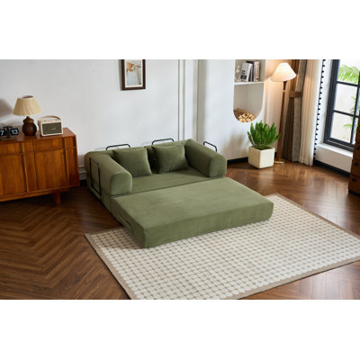 Canapé-lit convertible avec coussin cylindrique, canapé-lit pliant en velours côtelé avec cadre de forme fixe, canapé-lit de salon pour chambre à coucher