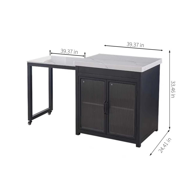 Îlot en marbre avec table de salle à manger télescopique