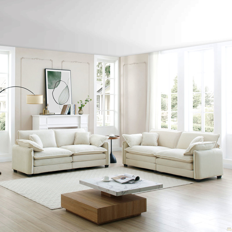 Ensemble de canapé de salon moderne deux pièces, Beige