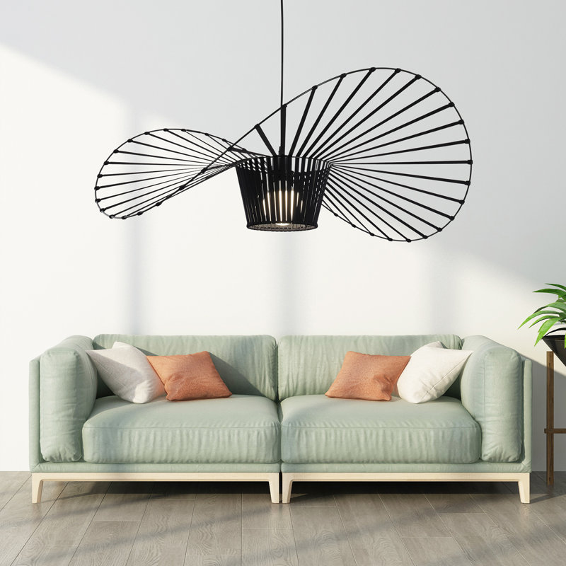 Carlose 1 - Light Black Unique/Statement Pendant Artistic Ribbed LED Pendant Light with Decorative Frame