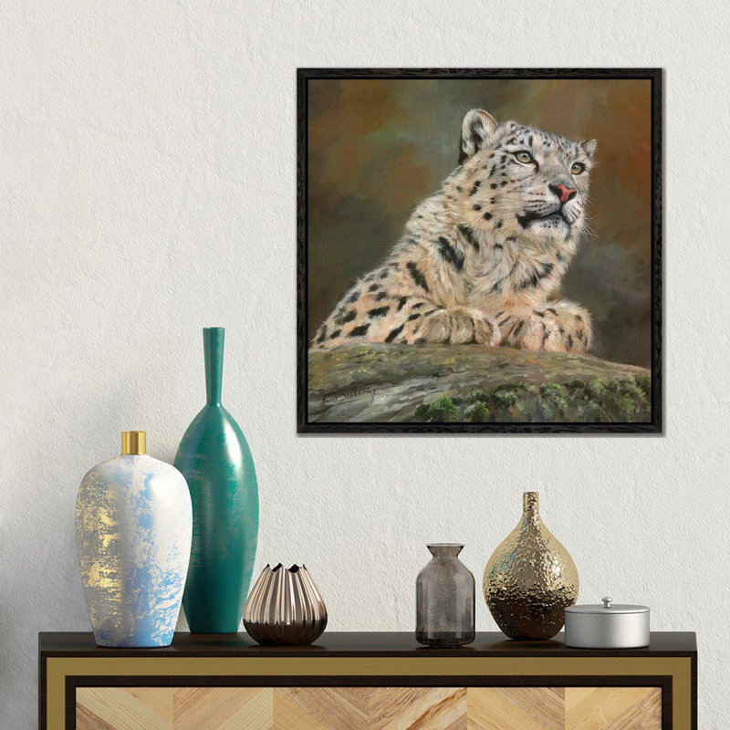 Snow Leopard On Rock by David Stribbling - Floater Frame Gallery-Wrapped Canvas Giclée on Canvas, 45.72 cm H x 45.72 cm W