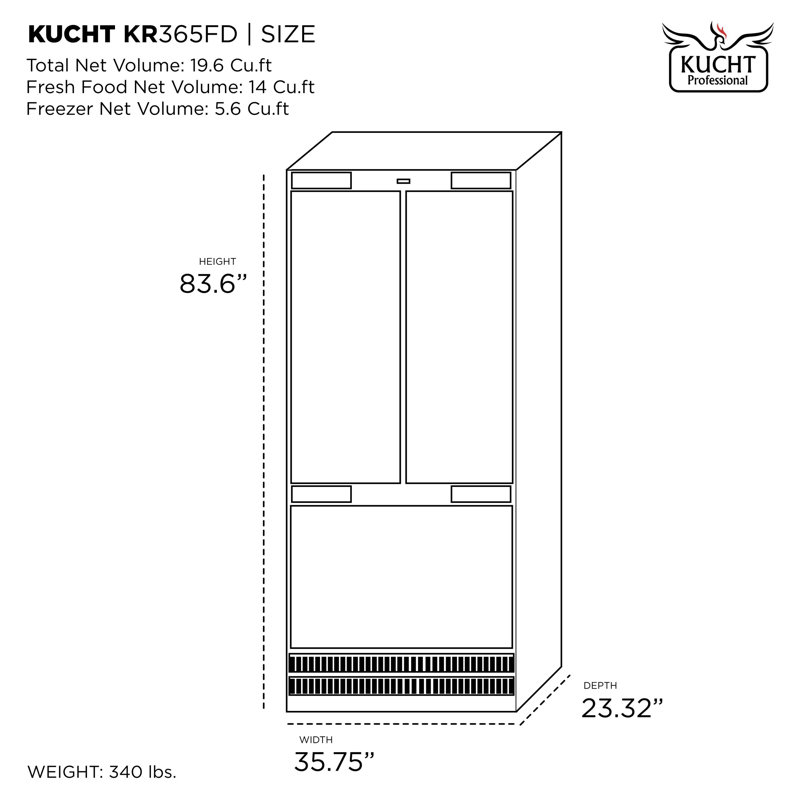 Kucht 35.75'' W Built-in French Door Refrigerator