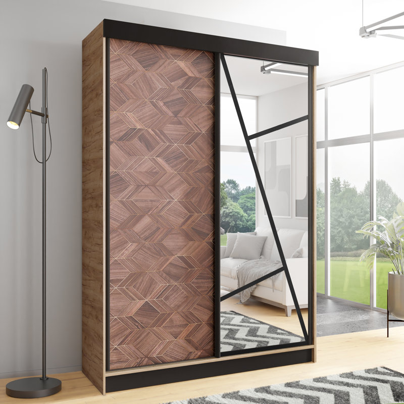Cecillia 2 Door Wardrobe, 205cm H x 140cm W x 60cm D, Brown