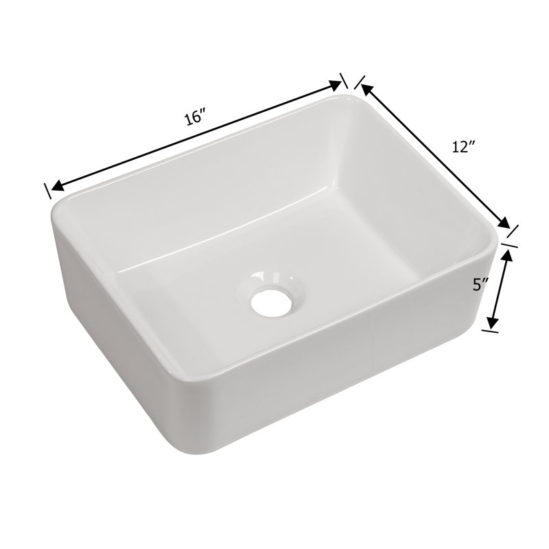 16"x12" White Ceramic Rectangular Bathroom Sink