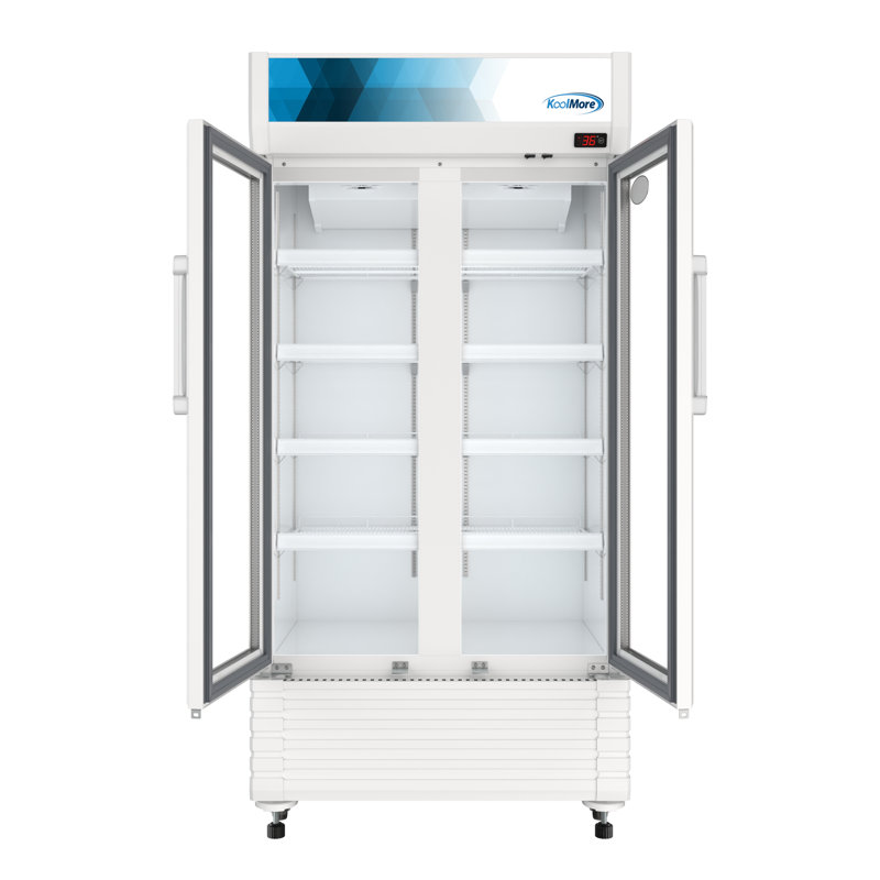 35 in. Commercial 2-Glass Door Merchandiser Refrigerator, 16.5 cu. ft. in White (KM-MDR-2GD-35)