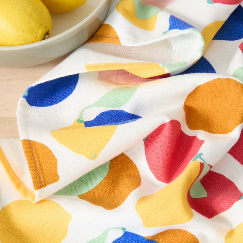 SUR LA TABLE KITCHEN ESSENTIALS Lemon Zest Citrus Fruit Kitchen Towel Set Yellow/Blue/Ivory