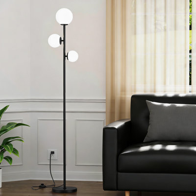 Floor Lamp With 3 Frosted Glass Shades, 3 Led Bulbs And Foot Switch