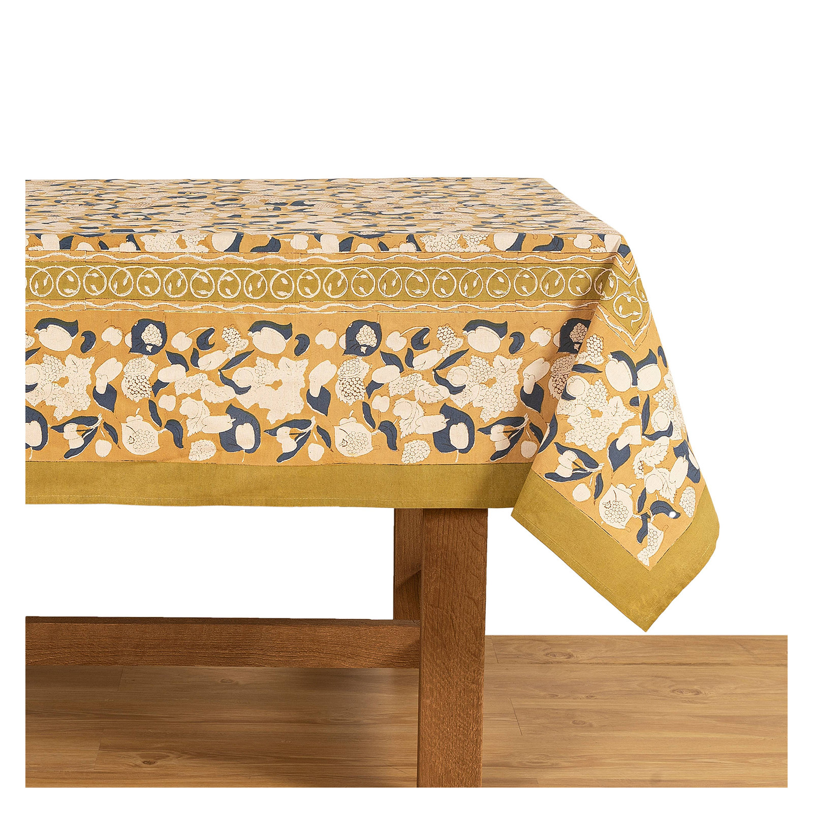 Bryssa Floral Tablecloth, Mustard/Blue, 71" x 71"
