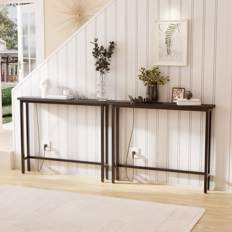 78.74in Black 2-Piece Set Triamine + Iron With Power Strip Foyer Table, Black