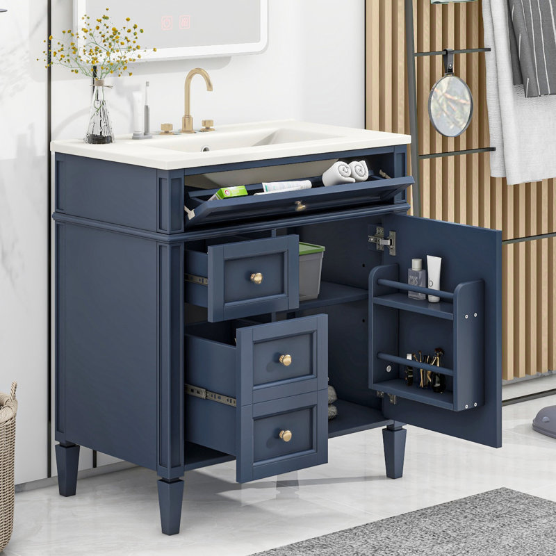 Meuble-lavabo de 30 po avec lavabo, armoire bleue moderne 2 tiroirs et lavabo de rangement efficace, Bleu