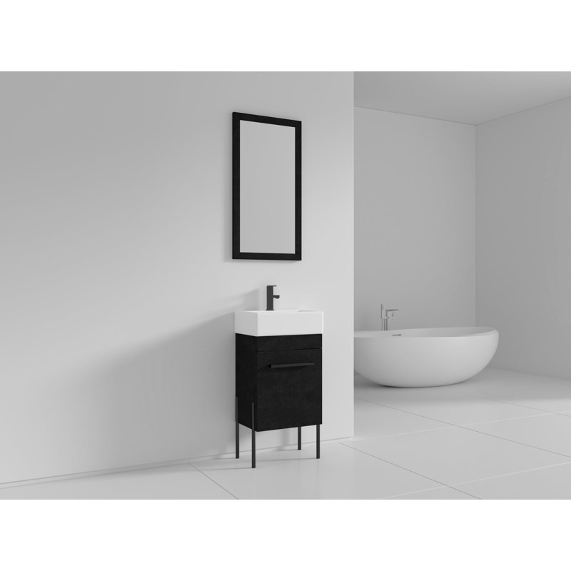 Meuble-lavabo simple 17 po Taft Avenue, Marbre noir, Noir mat