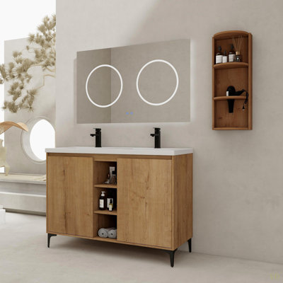 48" Freestanding Bathroom Vanity With Double Sink And Storage Rack, Soft Close Doors, Combination Cabinet(KD-Packing)