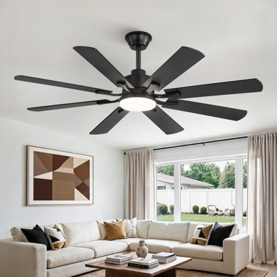Cissline 52" Black Modern Ceiling Fan with Light and Remote for Bedroom and Living Room
