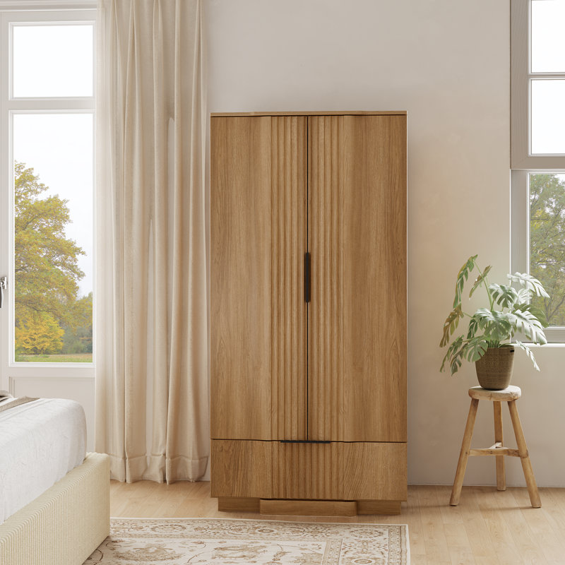 Armoire à panneau cannelée Designer Modern, Brun