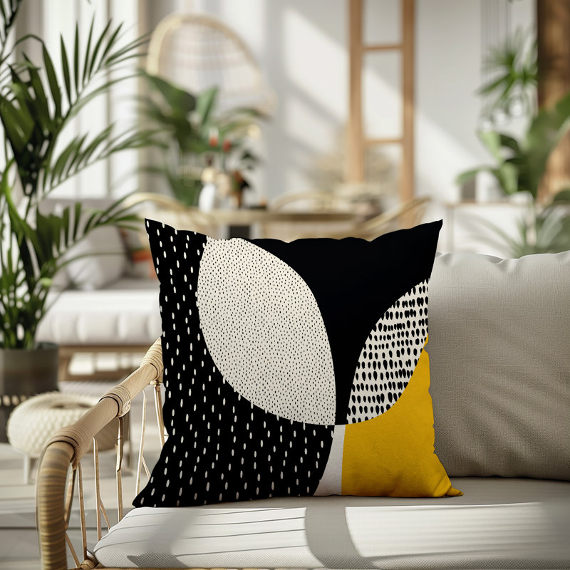 Coussin carré intérieur / extérieur pia, H 15 po x l 15 po, Jaune / noir / blanc cassé