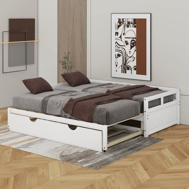 Lit de jour en bois avec couchette, Lit de jour extensible avec couchette, Blanc