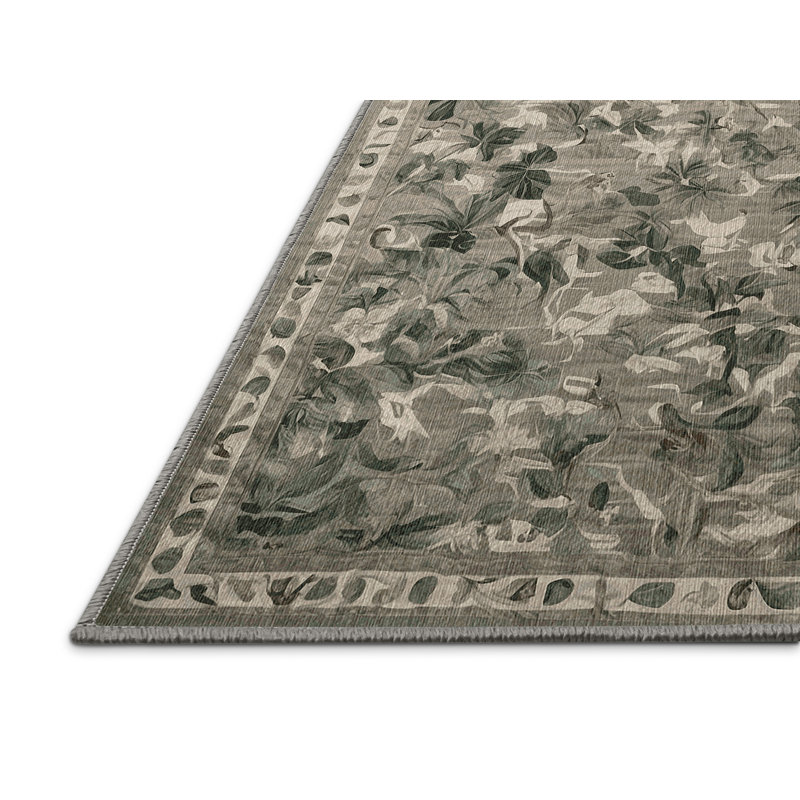 Machine Washable Gray Area Rug, Round 4'