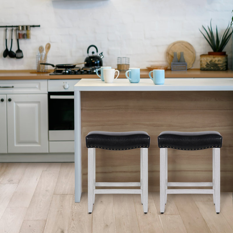 Jameson Upholstered Counter & Bar Stool (Set of 2), Counter Stool (24” Seat Height), Black/White, 2