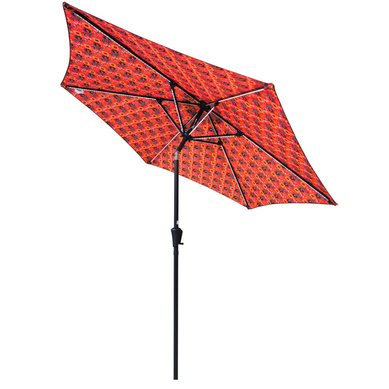 Parasol de patio en acier durable avec lumières à DEL solaires, orange 9 pi