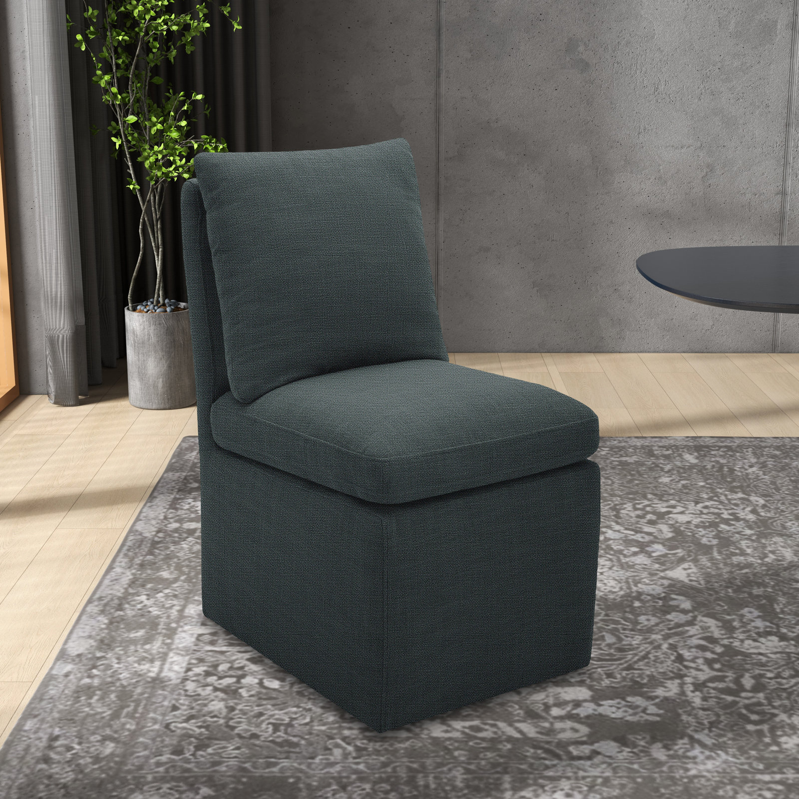 Alayaa Linen Side Chair, Effie Indigo Performance Linen