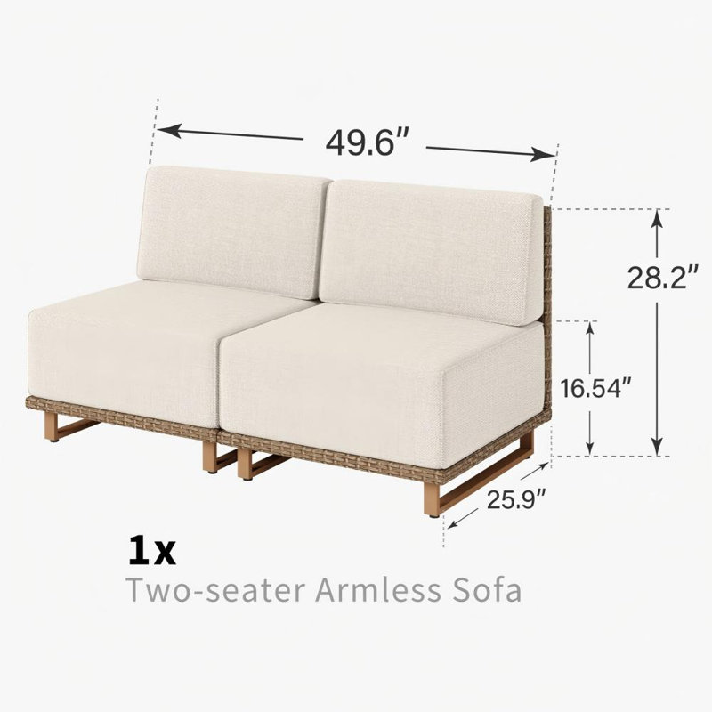 Wicker Outdoor Modular Armless Patio Chair with Cushions