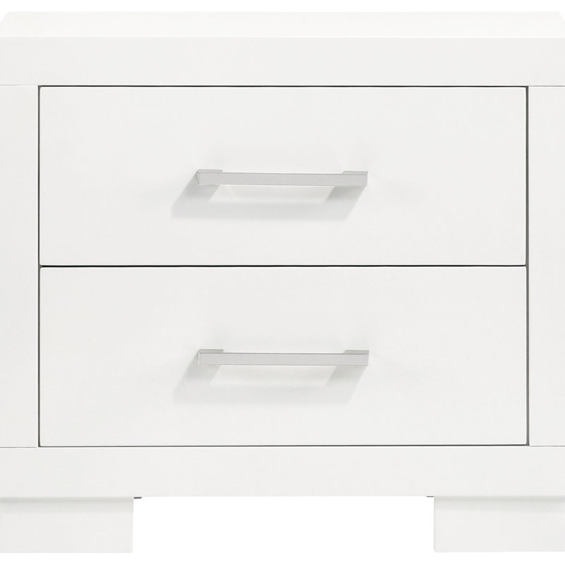 Table de chevet 2 tiroirs en cuivre blanc avec poignées barre, rangement pour chambre à coucher, style classique et fabrication en bois massif, solution de rangement lisse rectangulaire de 23 pouces de hauteur, attrait intemporel, bois franc asiatique