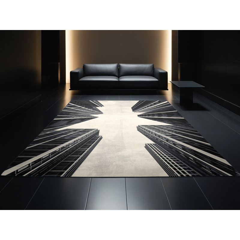 Machine Washable Ottavio Modern & Contemporary Geometric Rug in Beige – Black Binding, 4 x 6