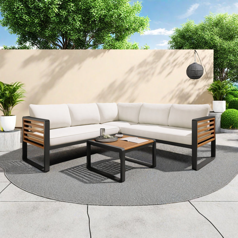 Ensemble de conversation modulaire en métal avec coussins 4 pièces, Beige