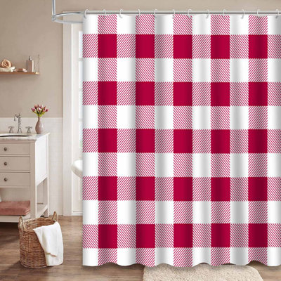 White Red Lumberjack Plaid Clear Shower Curtain with 12 Hooks
