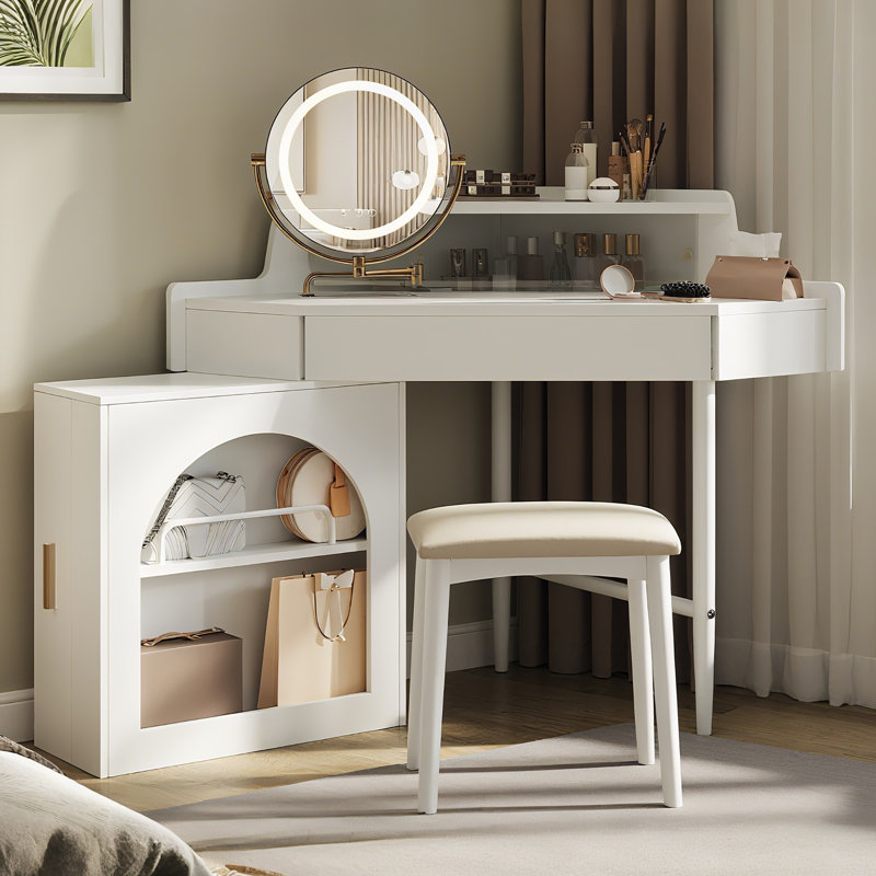 Meuble-lavabo de coin avec miroir et lumières DEL, Blanc