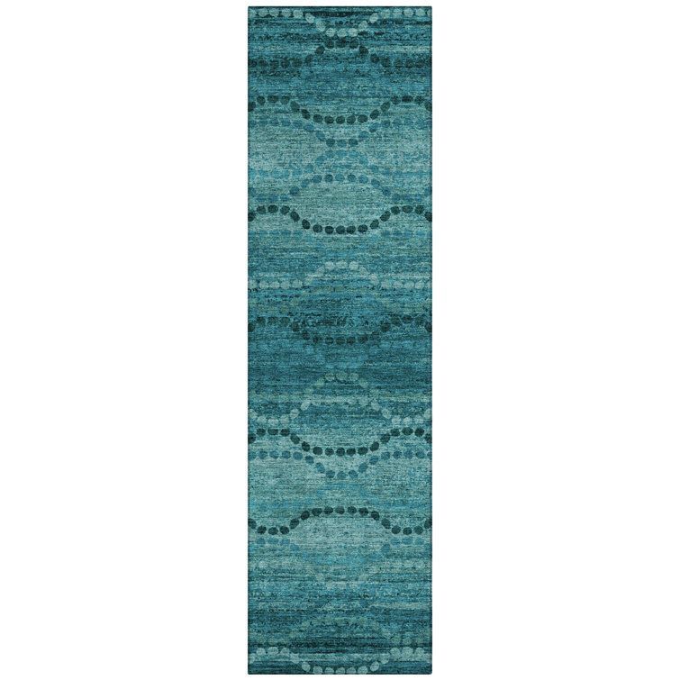Machine Washable Indoor/Outdoor Xhevrie Turquoise Rug