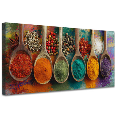 Rustic Farmhouse Kitchen Wall Decor - Colorful Wooden Spoon Spice Canvas Wall Art for Kitchen Pictures Wall Decor, Vibrant Kitchen Artwork Prints for Hearth and Dining Room, 12×24 inches
