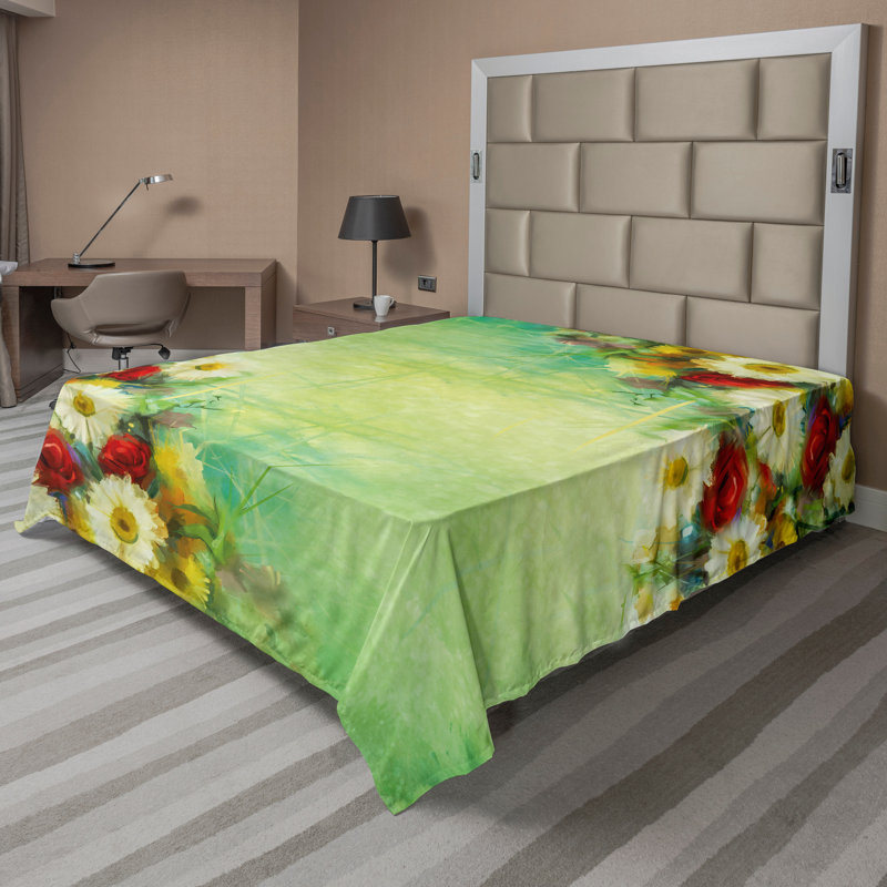 Ambesonne Floral Top Flat Sheet Freshening Mother Earth Multicolor, Queen