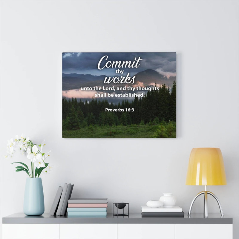Commit Thy Works Proverbs 16: 3 Christian Home Decor Scripture Art, H 18 po x l 24 po