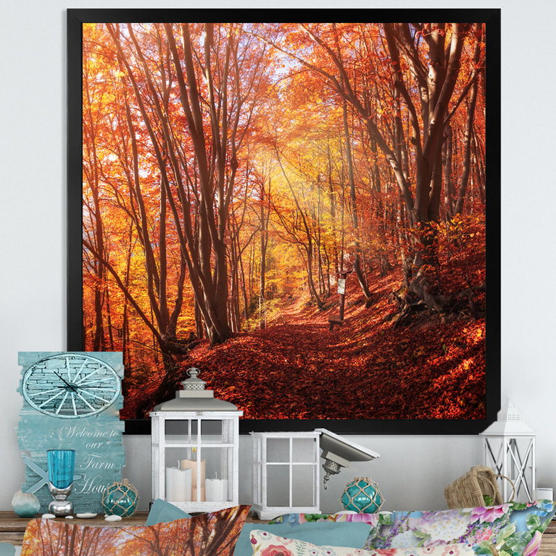 Arbres colorés dans la forêt d'automne - Peinture, Cadre photo noir, H 16 po x l 16 po x P 1 po