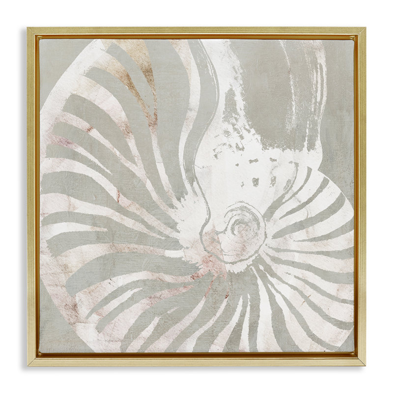 "Beige Nautilus", art mural encadré sur toile flottante par Carol Robinson, H 25 po x l 25 po, Cadre flottant métallique doré