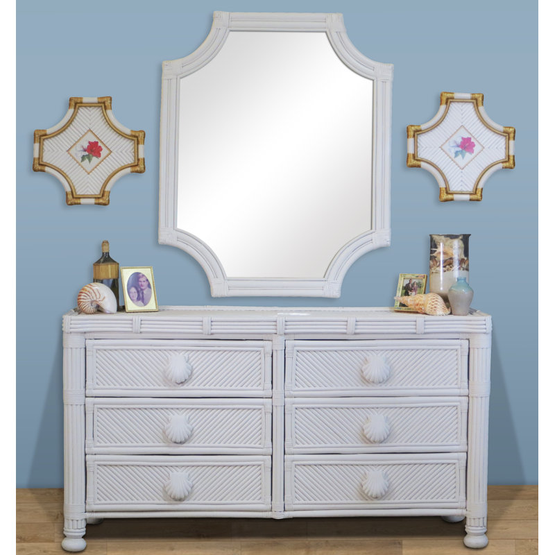 Commode double 6 tiroirs avec miroir Angelique, Blanc