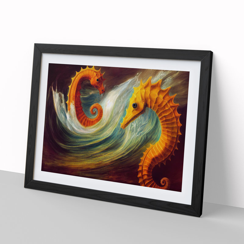 XH1022-7640X Seahorse Painting - Single Picture Frame Painting, Black , 46cm H x 64cm W x 2cm D