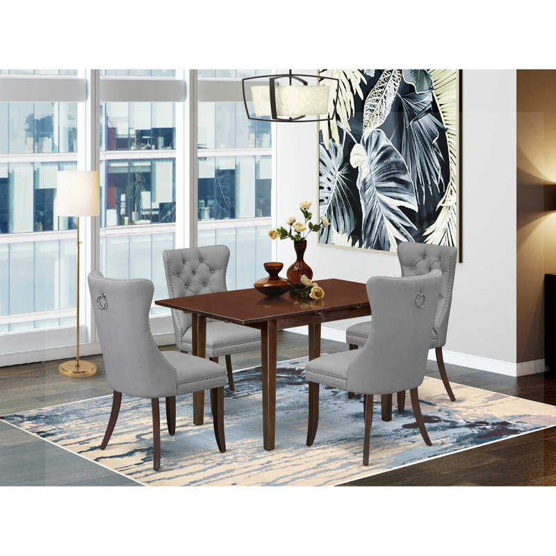 015BAB9D63B54F94852713176C56C8D4 5 Piece Kitchen Table Set Contains a Rectangle Dining Table with Removable leaf and 4 Parson Chairs, Mahogany