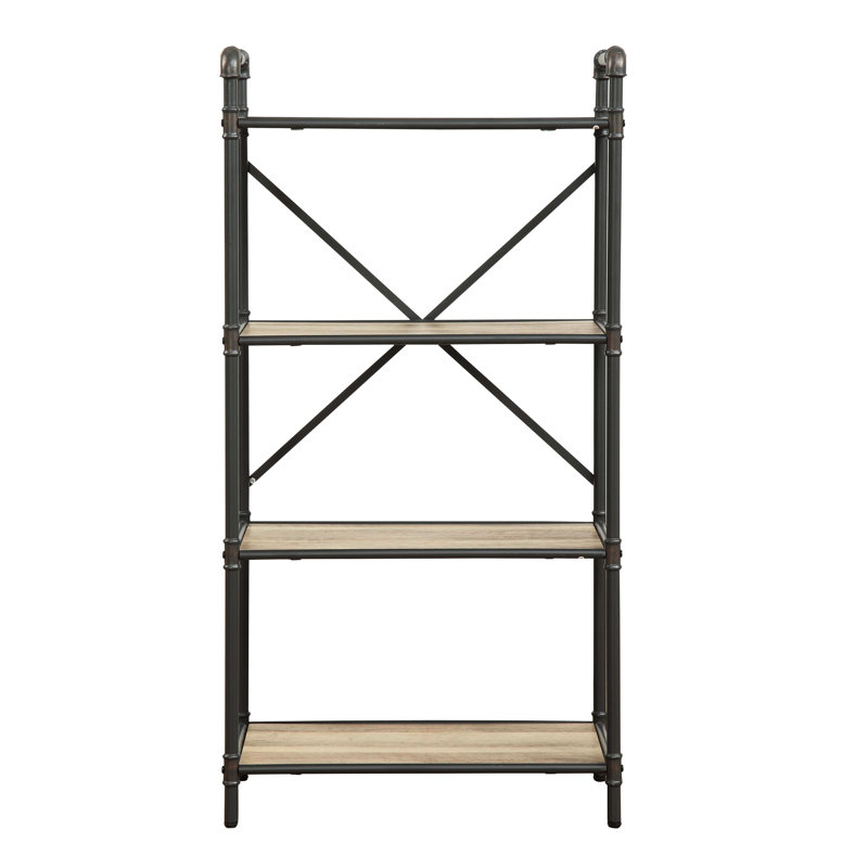 Bibliothèque en chêne antique et gris sable - unité de rangement à 4 niveaux