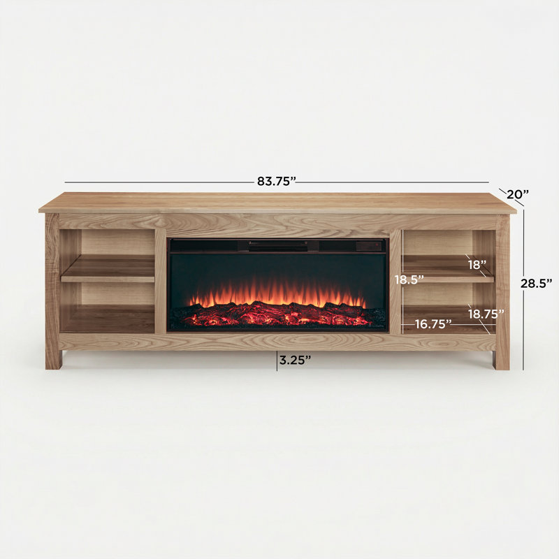 Charley 84" Electric Fireplace TV Stand, Caramel Ash