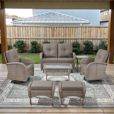 This Stylish Willow Terrace Glider Loveseat Conversation Set Turns Your Outdoor Area Into A Private Vacation Destination.It Includes A Glider Loveseat,  2 Classic Swivel Chairs, A Side Table, 2 Ottomans And A Coffee Table. Its Design Aims To Balance Comf