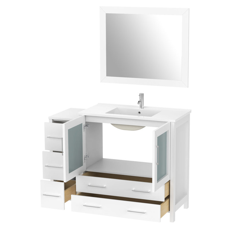 Brescia 48" Single Sink Freestanding Bathroom Vanity with Ceramic Top and Matching Mirror, White