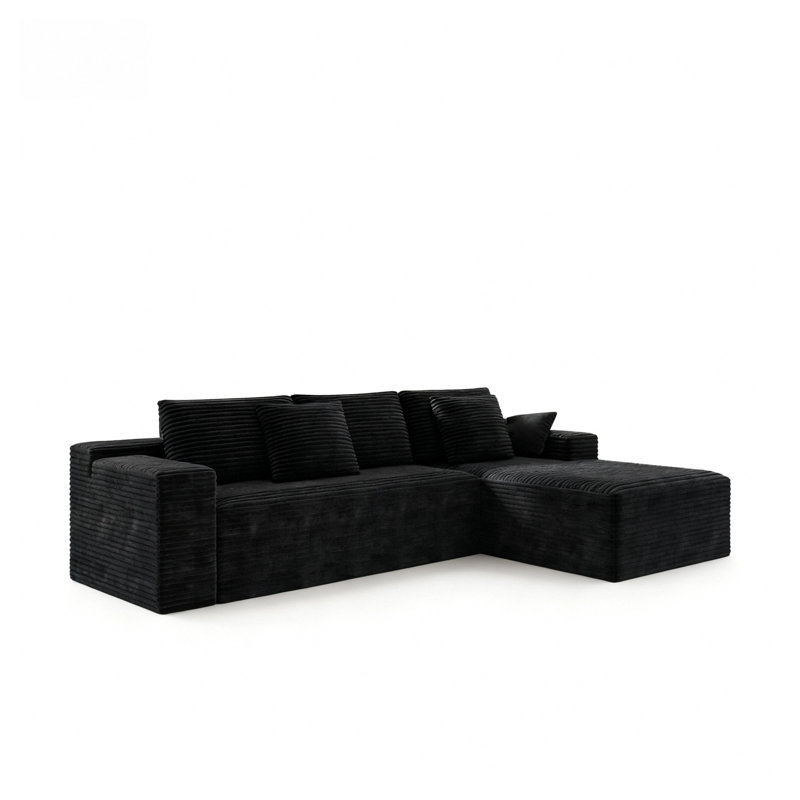 104.3" Modular Sectional Sofa, 2PC Free Combination Plush Corduroy Sectional Couch - No Assembly Required for Living Room, Bedroom, Apartment (Black)