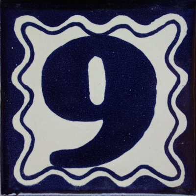 4.2" x 4.2" 3pcs TalaMex Blue Talavera Tile Number Nine