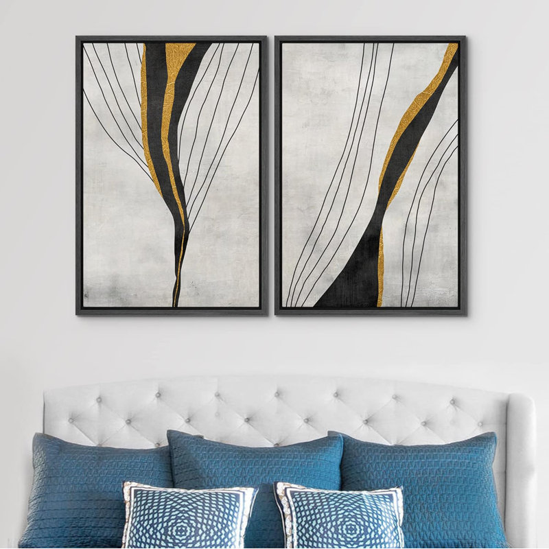 Motif géométrique géométrique abstrait, art numérique, art moderne, bohème calme / zen sur toile, 2 pièces