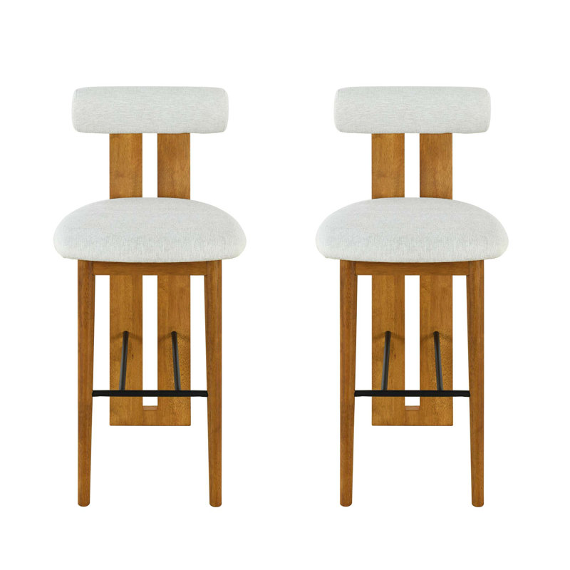Ensemble de 2 tabourets de bar en bois avec finition en noyer, Ivoire ivoire