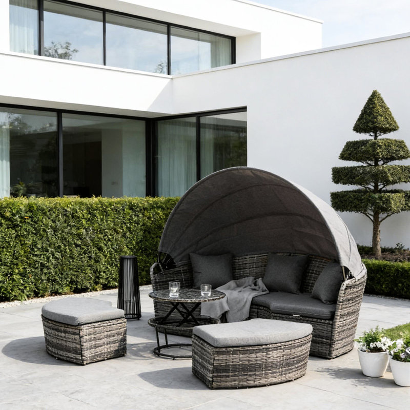 Ensemble de salle à manger convertible pour patio, meubles en acier de rotin, salon d'extérieur moderne