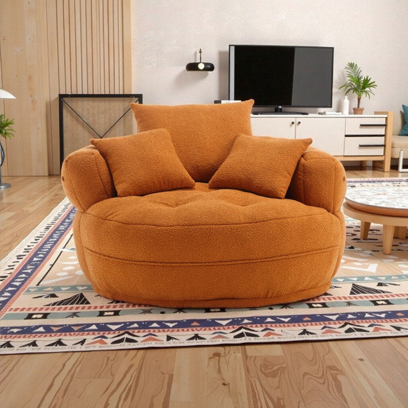 Méridienne circulaire en chenille de 33,5 po de large avec coussins amovibles sans assemblage de fauteuil à billes pour le salon et la chambre à coucher